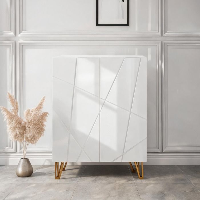 Meuble à chaussures en panneaux de particules laqué blanc 2 portes 5 étagères réglables 72x315x95 cm