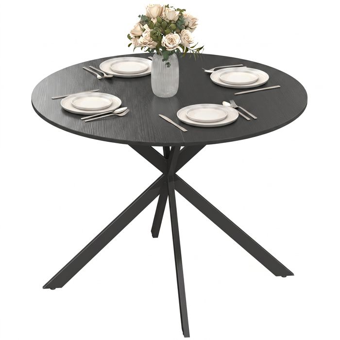 Table à manger ronde - Table de cuisine 4 personnes - Style industriel - Pieds en acier - Noir - 100 x 100 x 75 cm - ZENLINKJH