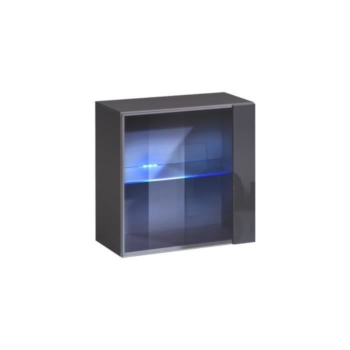 vitrine carrée ac-déco switch ww 3 graphite - éclairage led bleu - l 60 cm x p 30 cm x h 60 cm