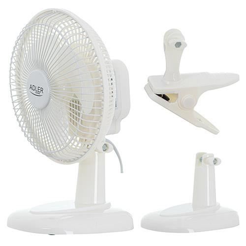 Ventilateur - Blanc - 15 cm - 2 vitesses - Clip et base - Débit dair 7 m3/min - Adler