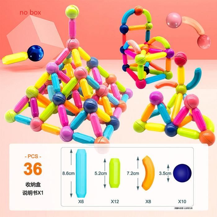 25-144Pcs bâton magnétique blocs de construction jeu jeu bricolage  magnétique briques de jouet magnétique
