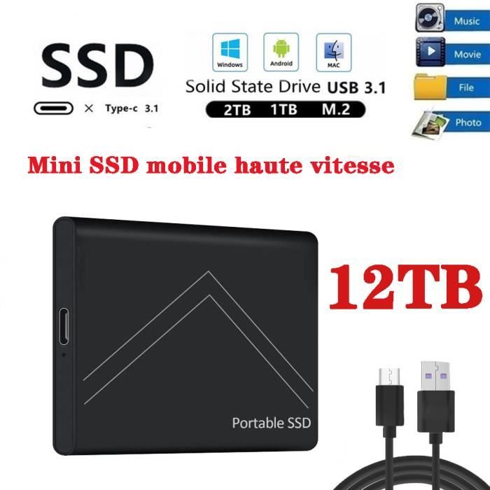 12 To SSD, Disque externe, USB-C, Disque SSD Mini Disque Dur Externe  Portable 12TB - Cdiscount Informatique
