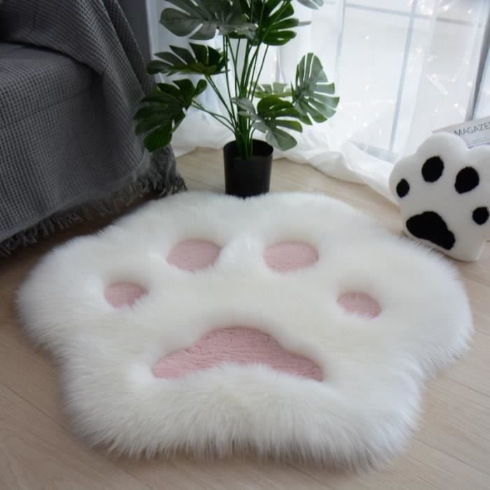 Tapis en peluche douce avec motif de patte de chat pour la maison le canapé la table basse tapis décoratif Blanc & Rose