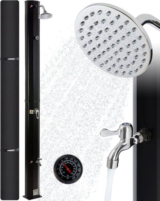 AREBOS Douche Solaire 35 L avec Thermomètre Intégré et Douchette de Pied Noir