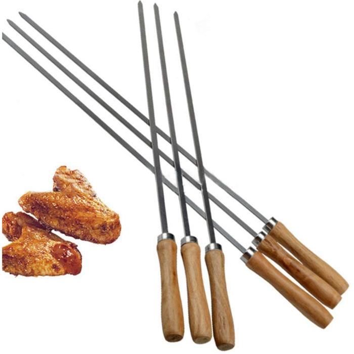 8 Brochettes En Acier Inoxydable Pour Barbecue - Longueur 40 Cm - Poignée En Bois - Réutilisables