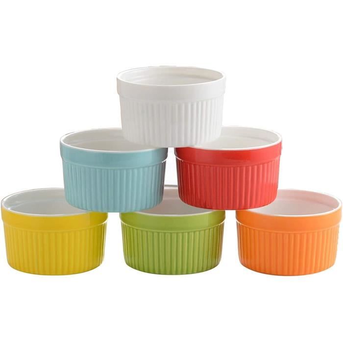 COM-FOUR Lot De 6 Moules à Soufflé En Céramique 200ml - Ramequins Pour Crème Brûlée Et Desserts Au Four