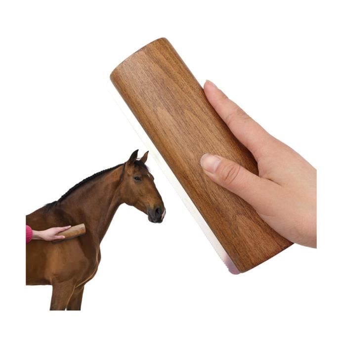 Brosse à poils pour cheval - Manche en bois - Dents en acier inoxydable - Ergonomique - Sûre pour les chiens