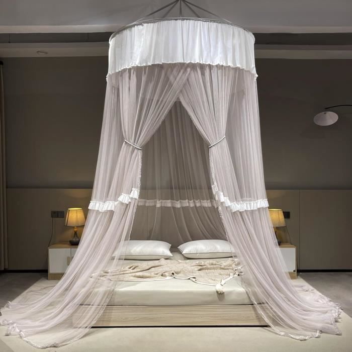 Ciel De Lit Moustiquaire Princesse - Dôme En Polyester, Hauteur 2.6 M, Anneau 0.6 M, Pour Lit Simple à King, Blanc
