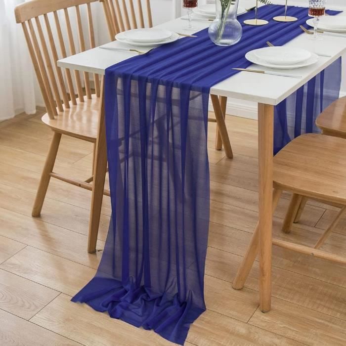 Chemin de table bleu modèle tissé main image 0