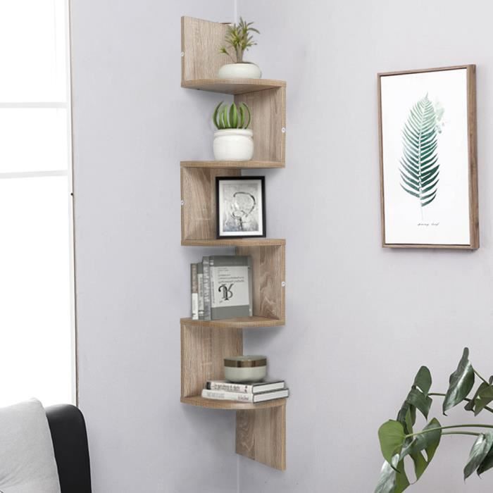 Nuo Etagere D Angle Murale Bibliotheque Meuble Rangement En Forme Zigzag Couleur Chene Achat Vente Etagere Murale Nuo Etagere D Angle Murale Cdiscount