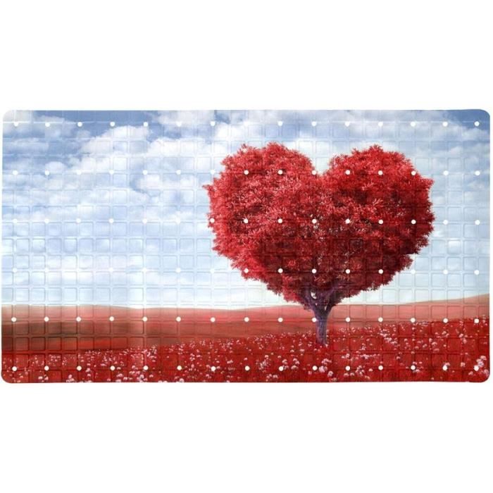 Tapis De Douche Antidérapant Rouge Doré - 35x70 Cm Avec Ventouses - PVC Lavable En Machine