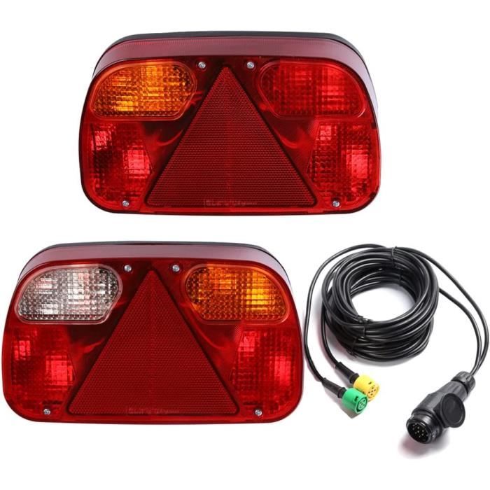 AOHEWEI Lot De 2 Feux Arrière Remorque LED 12V/24V Ultra Puissants – Multifonctions Étanchés : Stop, Clignotant, Marche Arrière, Antibrouillard + Réflecteur