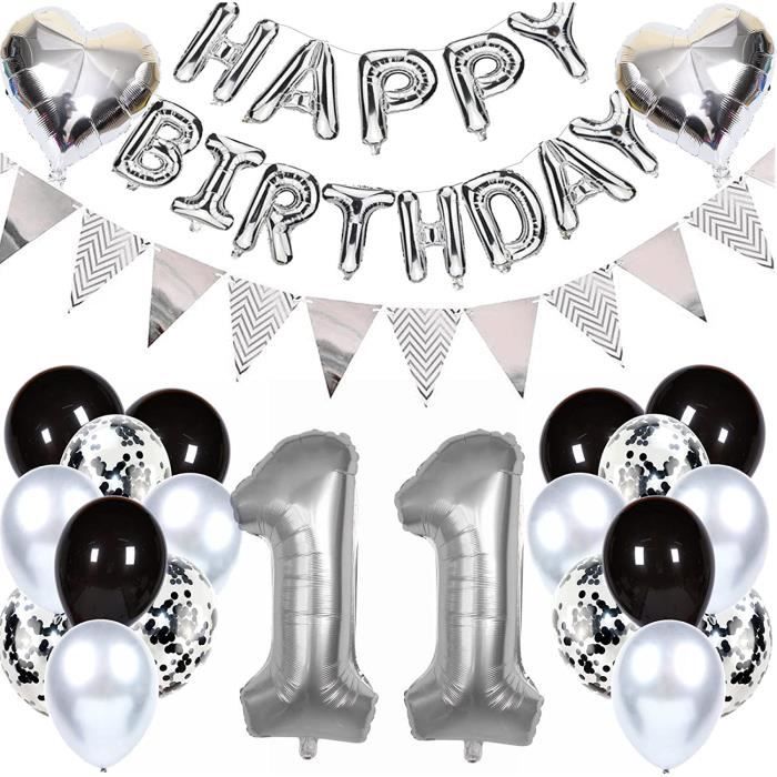 Decoration Anniversaire 11 Ans Fille Garçon, Noir Et Argent Ballon