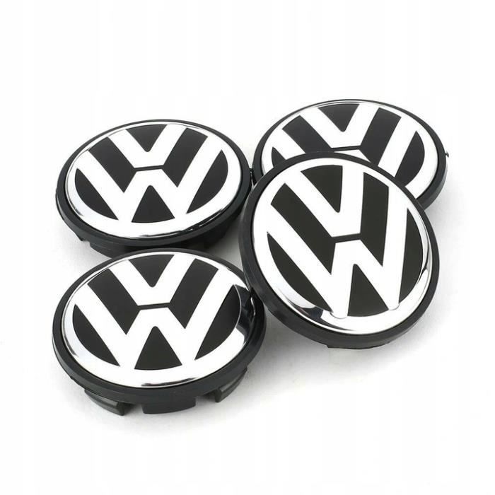 Wjelet Lot De 4 Cache-Moyeux 65 Mm - Compatible VW (Réf. 3B7601171 / 6U7 601 171) - Noir, Avec Anneau Métallique