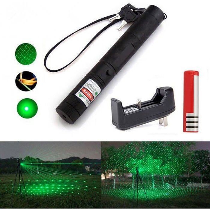 Vert Laser 303 5 mW Stylo Pointeur Laser Pointeur Stylo lumière laser  Puissant avec 4000 mAH 18650 Batterie + Chargeur de