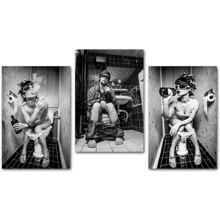 Toile peinture affiche de toilette femme sexy peinture bar fille fumer et  boire dans les toilettes photo noir,60x80cm[793] - Cdiscount Maison