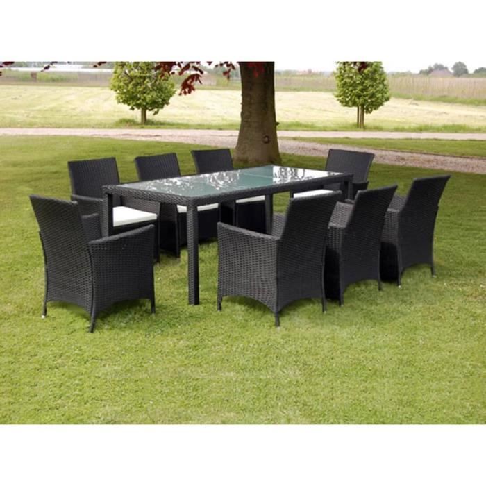 Qualité luxe© | Mobilier à dîner de jardin & Ensemble de 1 table avec 8 chaises & et coussins Résine tressée Noir |487498