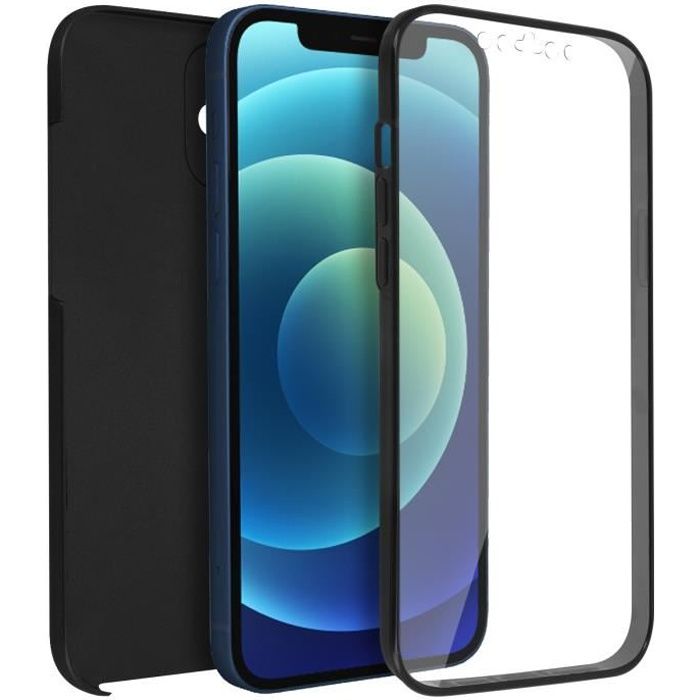 Coque pour iPhone 12 Mini Arri&egrave;re Rigide et Avant Souple Antichoc Noir 