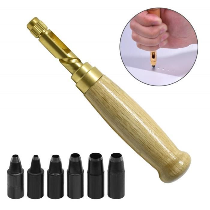 Poinçon à Vis Réglable Feedal - 6 Embouts (1.5-4mm) Pour Cuir, Papier Et Artisanat - Manche En Bois