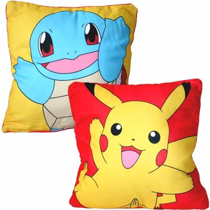 Pikachu & Carapuce | Coussin 40 x 40 cm | Pokémon | Enfants Oreiller Décoratif