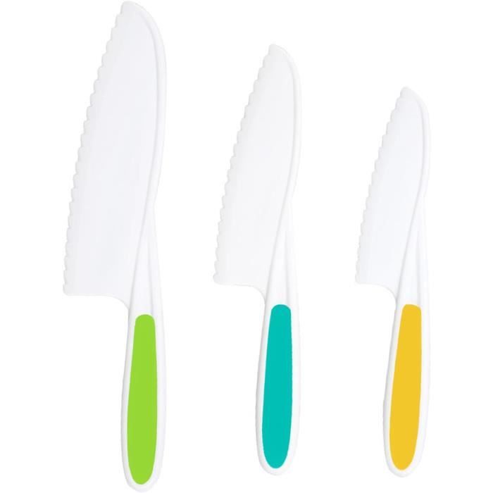 Lot De 3 Couteau Enfant Plastique,Couteau Qui Ne Coupe Pas Les Doigts Enfant Pour Couper Et