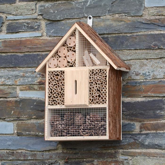 CKB LTD Hôtel Insecte en Bois naturel pour abeilles Coccinelle Papillon abri nid jardin habitat extérieur maison extérieur 30x10 x39