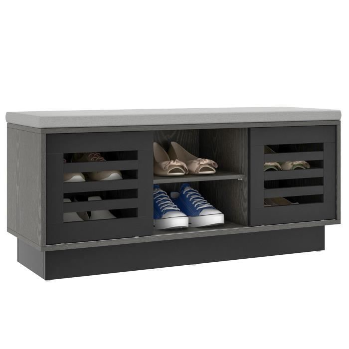 Meuble à Chaussures COSTWAY 6 Compartiments 3 Etagères Réglables Portes Coulissantes Coussins en Mousse Souple Gris