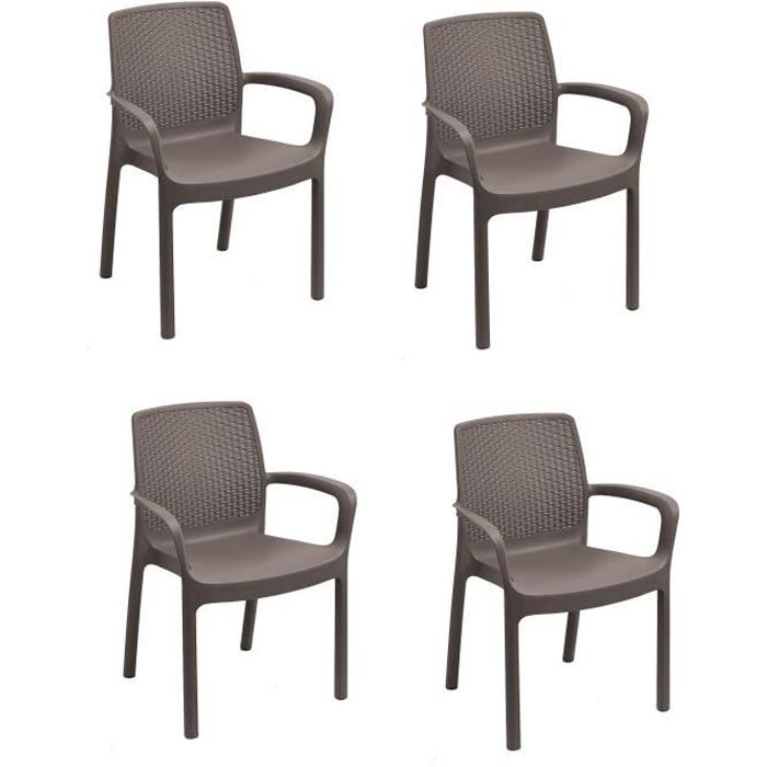 Dmora SET de 4 chaises empilables effet rotin, Made in Italy, 60x54x82, couleur marron