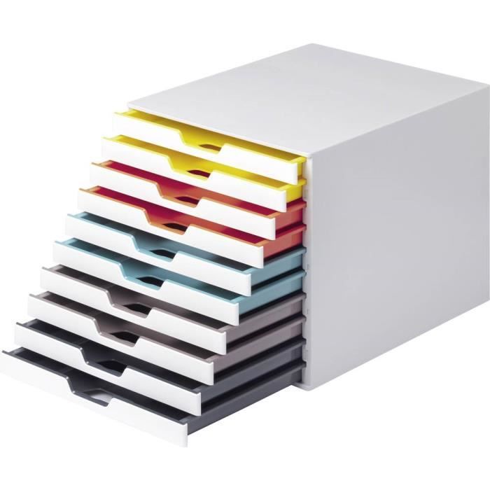 caisson à tiroirs durable varicolor mix 10 - blanc - 10 tiroirs - pour din a4, din c4, folio, lettre