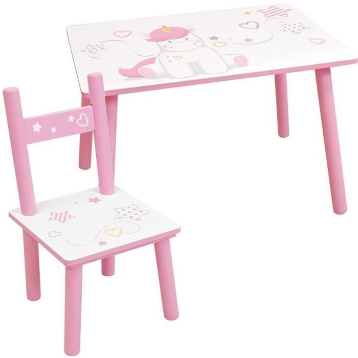 FUN HOUSE - Table licorne h 41,5 cm x l 61 cm x p 42 cm avec une chaise h 49,5 cm x l 31 cm x p 31,5