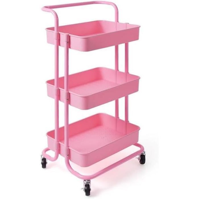 GOPLUS Chariot à roulettes de Cuisine, Desserte à Roulette avec Cadre Métallique, Paniers Amovibles et Hauteur Réglable, Plateau en Bois, pour Fruits & Légumes Salle à Manger
