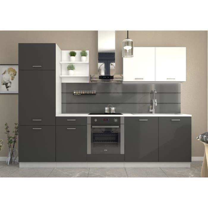 Cuisine complète PREGO- L 270 cm - Gris Graphit - Plan de travail 210 cm inclus