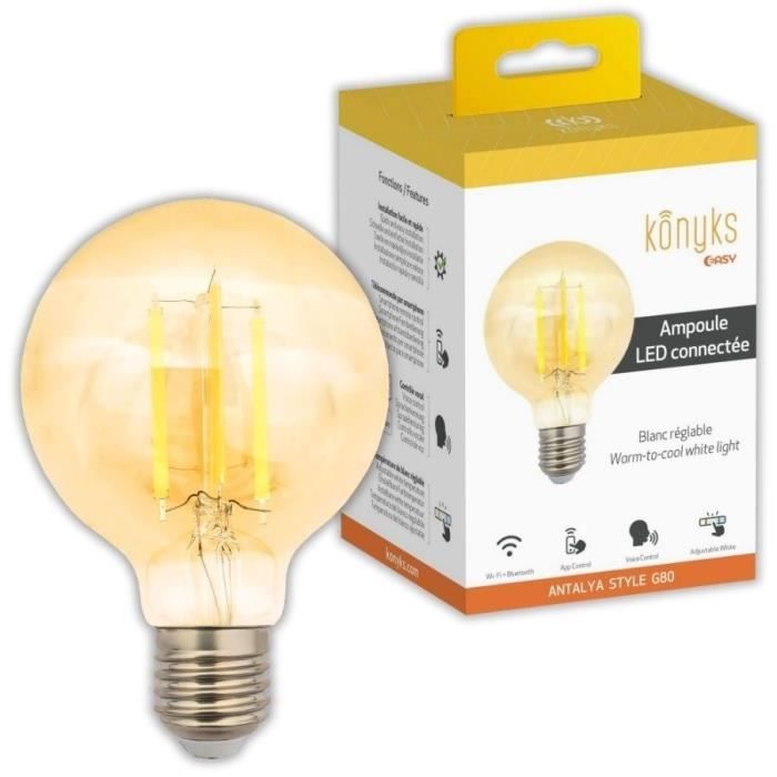 Ampoule connectée Vintage Konyks Antalya Style G80 E27 LED Wi Fi + BT E27 Neuf - vue 4