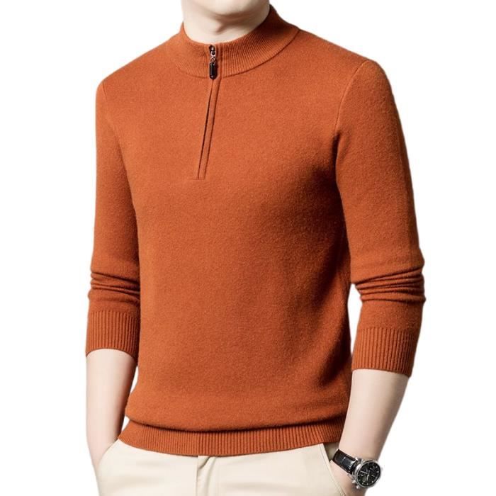 Pull Zippé Pour Homme : Pull En Tricot D'hiver Uni Sweat-shirt Demi-fermeture éclair Col Montant Pull D'hiver Noir Avec Fermeture éclair Jumper Pull à Col Roulé Moderne Col Roulé, Blanc., S