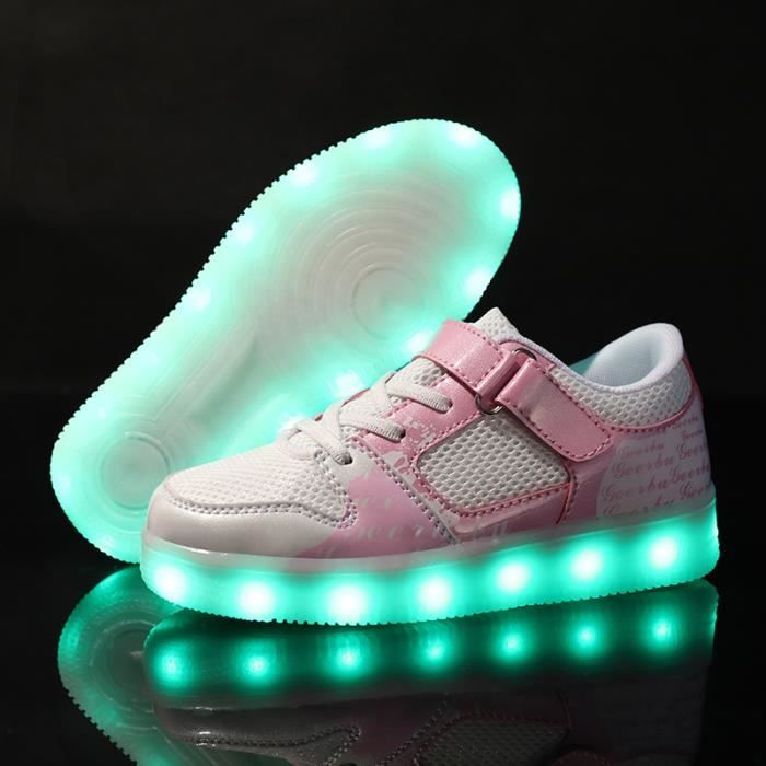 LED Chaussures Enfant 7 Couleurs LED LumièRe Sneakers Chaussures Pas Cher Multisports Outdoor Bottes Strass Noeud pour GarçOn Et Fille 