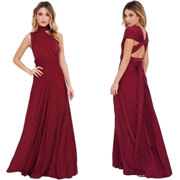 Robe De Soirée Maxi Rouge Début - Taille 10 - Polyester, Dos Nu, Manches Kimono