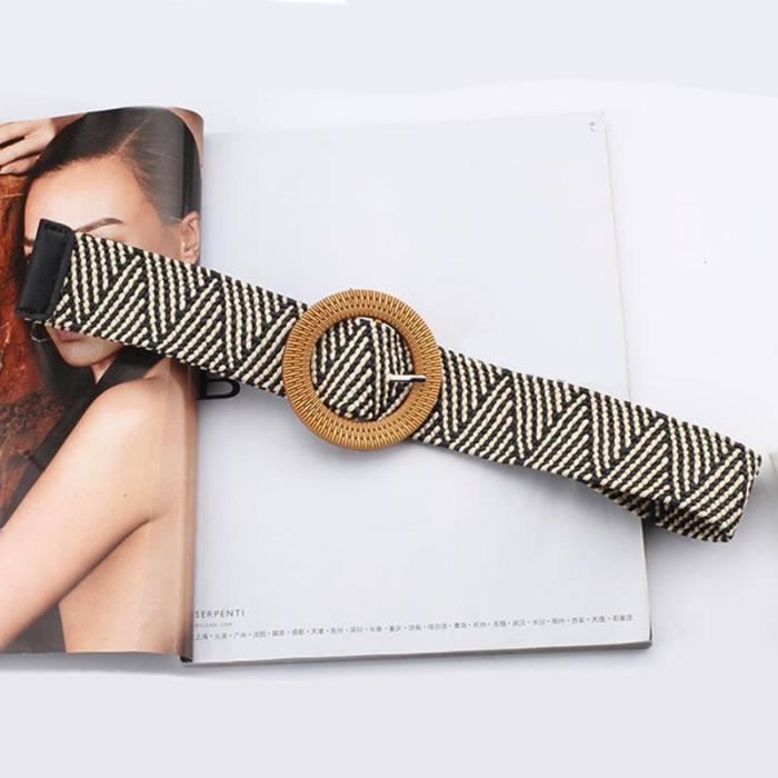 Ceinture tressée à boucle ronde métallique - Noir main image 1