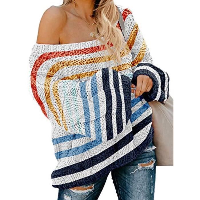 Pull à Capuche Tendance Pour Femme, Haut En Tricot à Rayures Et à Blocs De Couleurs, Décontracté – Acheter Les Meilleurs Produits Dans La Boutique En Ligne