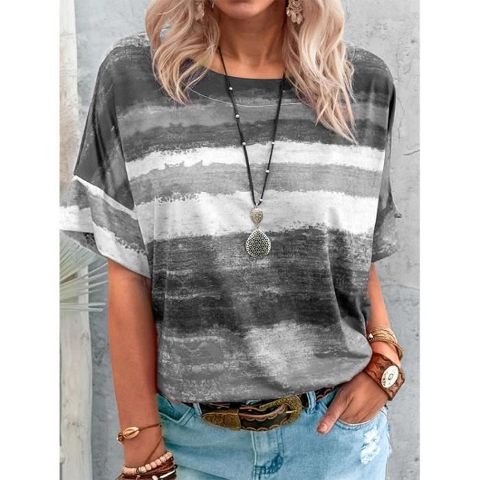 T-shirt Henley Femme Manches Courtes Col V Boutonné - Basique Uni Pour L'été Décontracté