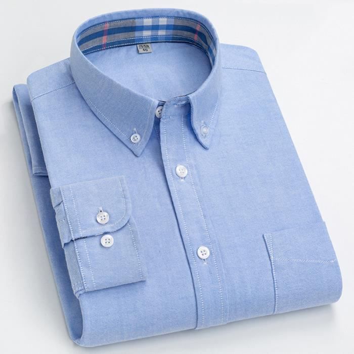 Chemise En Lin Bleu Uni Café Coton – Manches Longues – Taille L Homme – Occasion Très Bon état