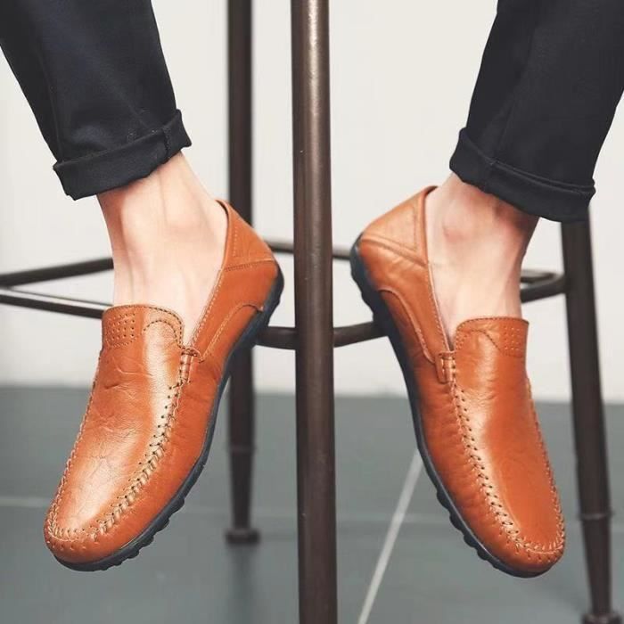 Mocassins Pour Hommes - Chaussures Décontractées Respirantes, Cuir, Semelle Caoutchouc, Pour Bureau, Conduite, Marche - 7