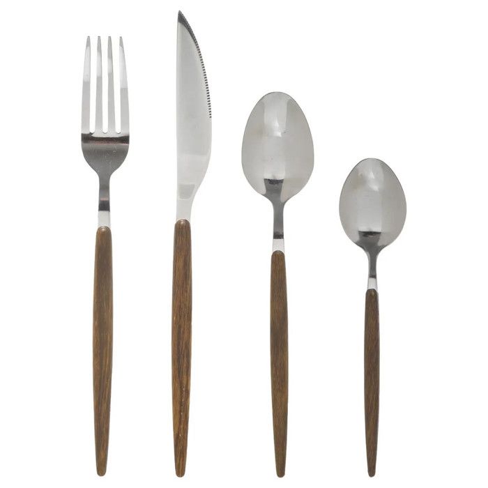 Secret De Gourmet - Ménagère 24 Pièces Couverts En INOX Manche Aspect Bois Pas Cher