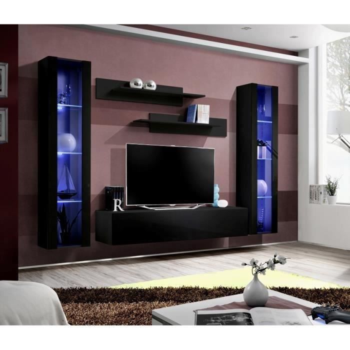 Meuble TV FLY A2 design, coloris noir brillant + LED. Meuble suspendu moderne et tendance pour votre salon.
