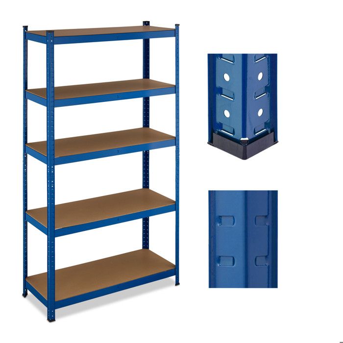 Étagère à charge lourde - RELAXDAYS - 180x100x40 cm (5 niveaux) - jusquà 500 kg - étagères MDF réglables - acier bleu