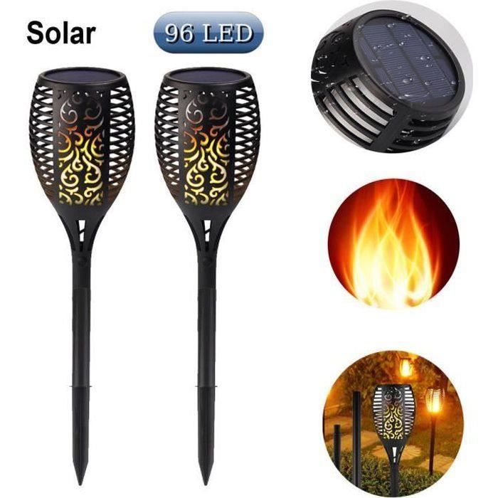 Progrès-2 Pack 96 LED Flamme Flamboyant Étanche Torche Solaire Lumière ...