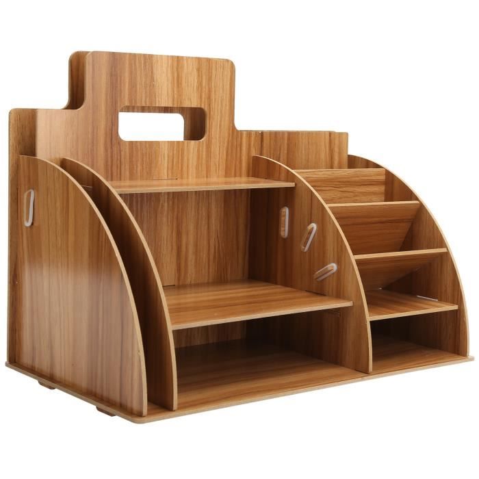 salutuya étagère de bureau organiseur de bureau en bois, support de rangement innovant pour la papeterie meuble rangement merisier