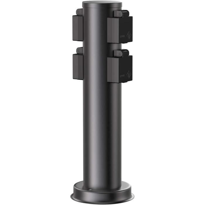 Colonne De Prises Extérieure Polly - 4 Prises IP44 En Acier Inox, 40 Cm, Pour Jardin Et Terrasse