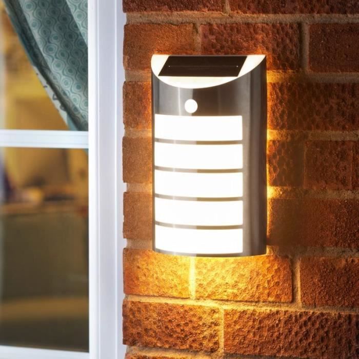 Applique solaire Bienvenue inox 100 lumens à détecteur