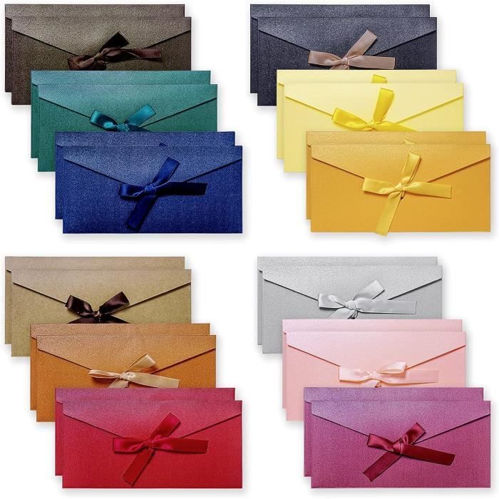 Lot De 4 Enveloppes Noires Avec Ruban - Style Rétro Pour Cartes Cadeaux, Invitations Fête, Mariage, Anniversaire