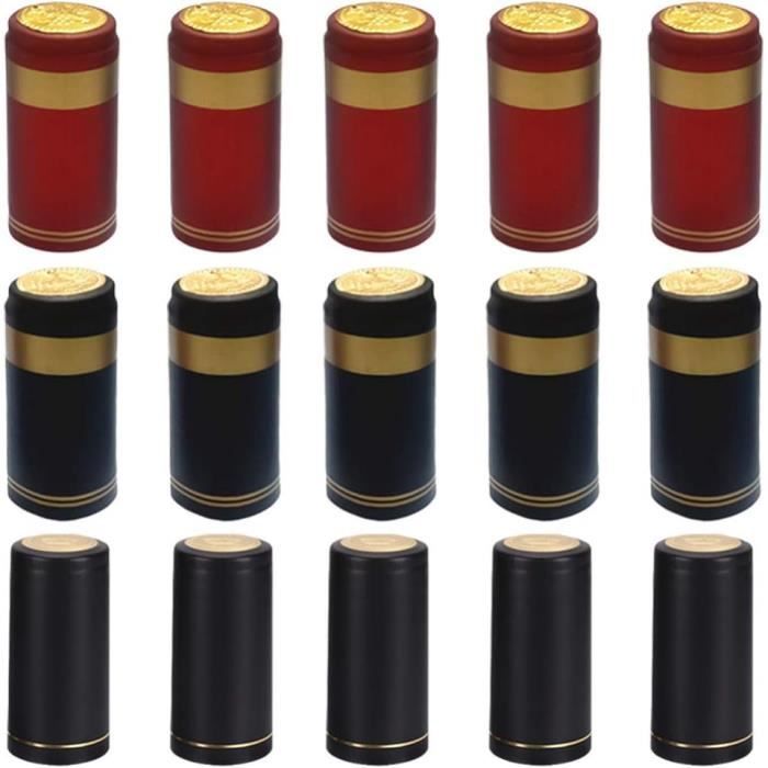 Lot De 100 Capsules Thermorétractables Pour Bouteilles De Vin - Doré + Noir Doré - PVC - 7
